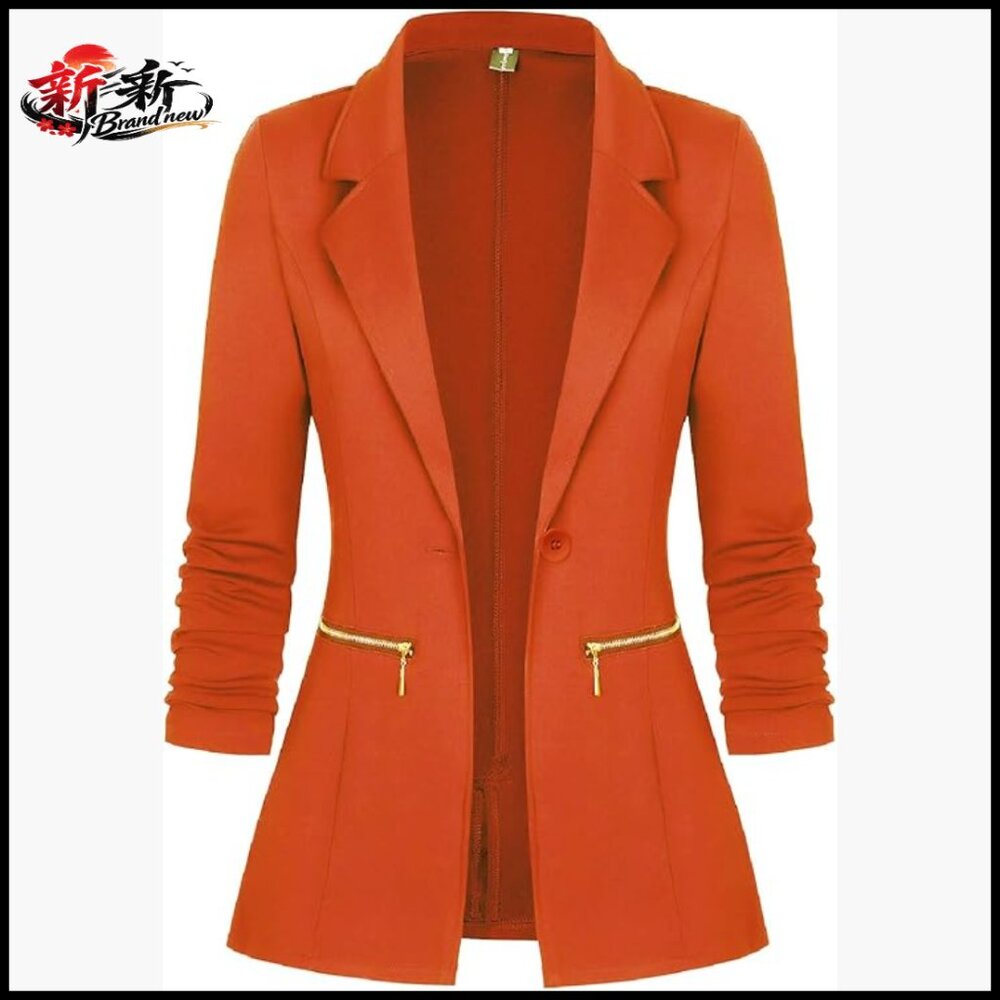 Long Sleeve Blazer Jacket with Zipper Pockets, Slim Fit
